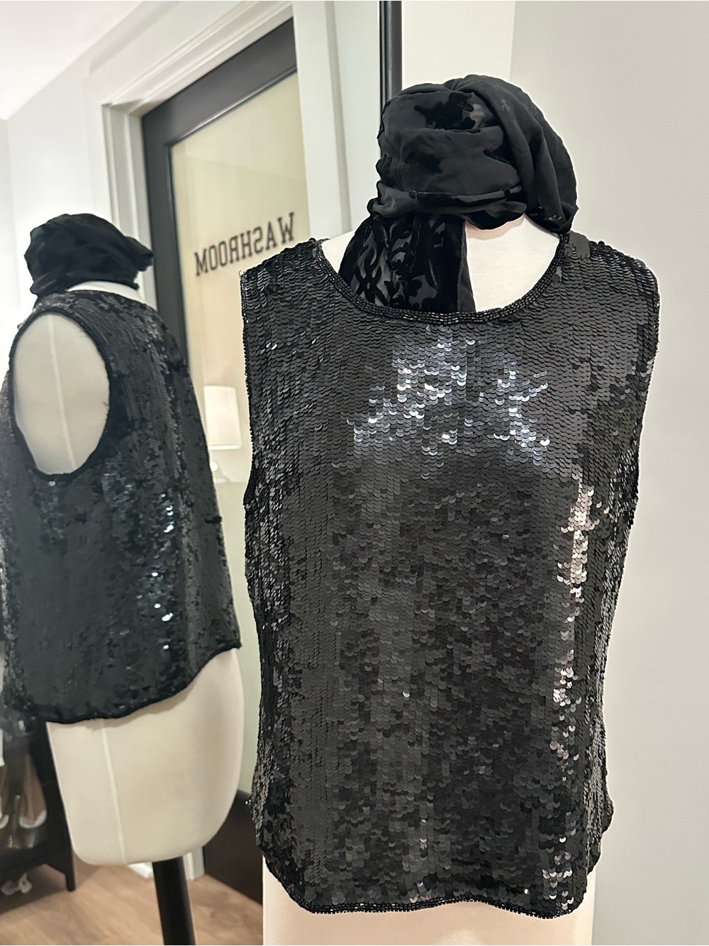 Jennifer Moore Black Sequin Shell Top